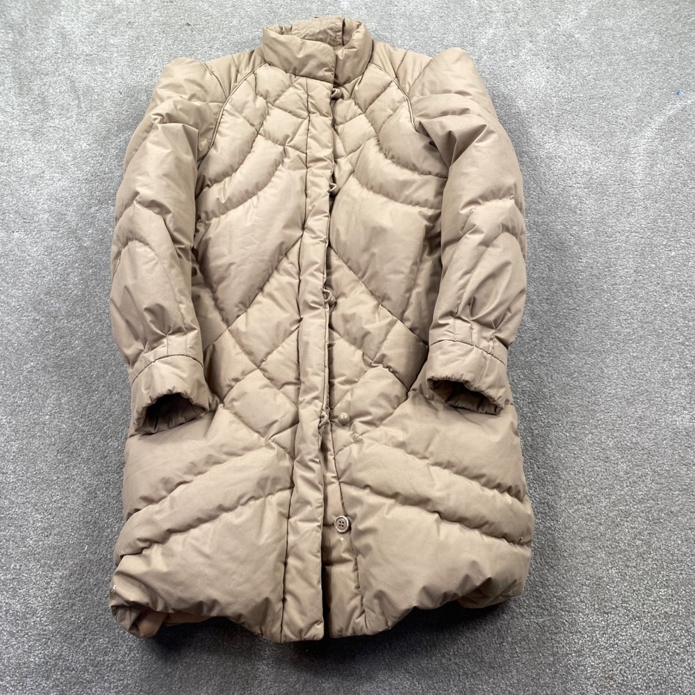 Portrait Puffer Coat Womens Large Tan Quilted Down Feather Fill Vintage Parka